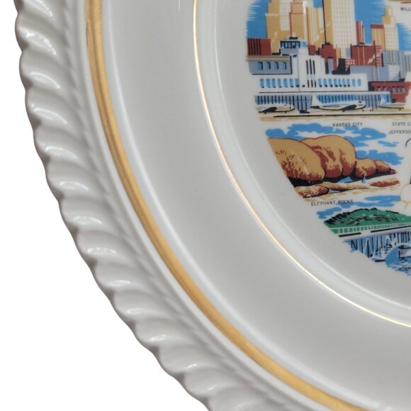 Vtg Missouri Souvenir Plate Gold Trim & Landmarks 10.5" Decorative Collectible - Picture 11 of 14